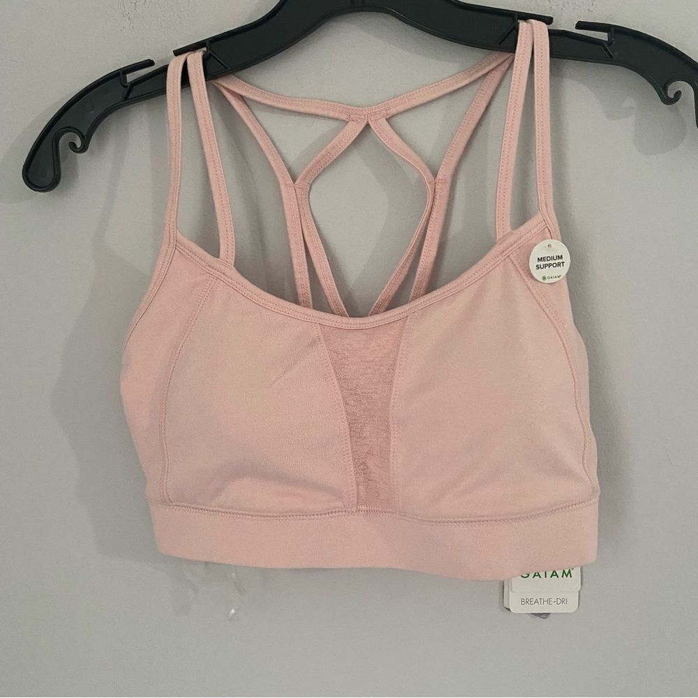 Gaiam Womens Iris Medium Support Strappy Sports Bra Pink size XS
